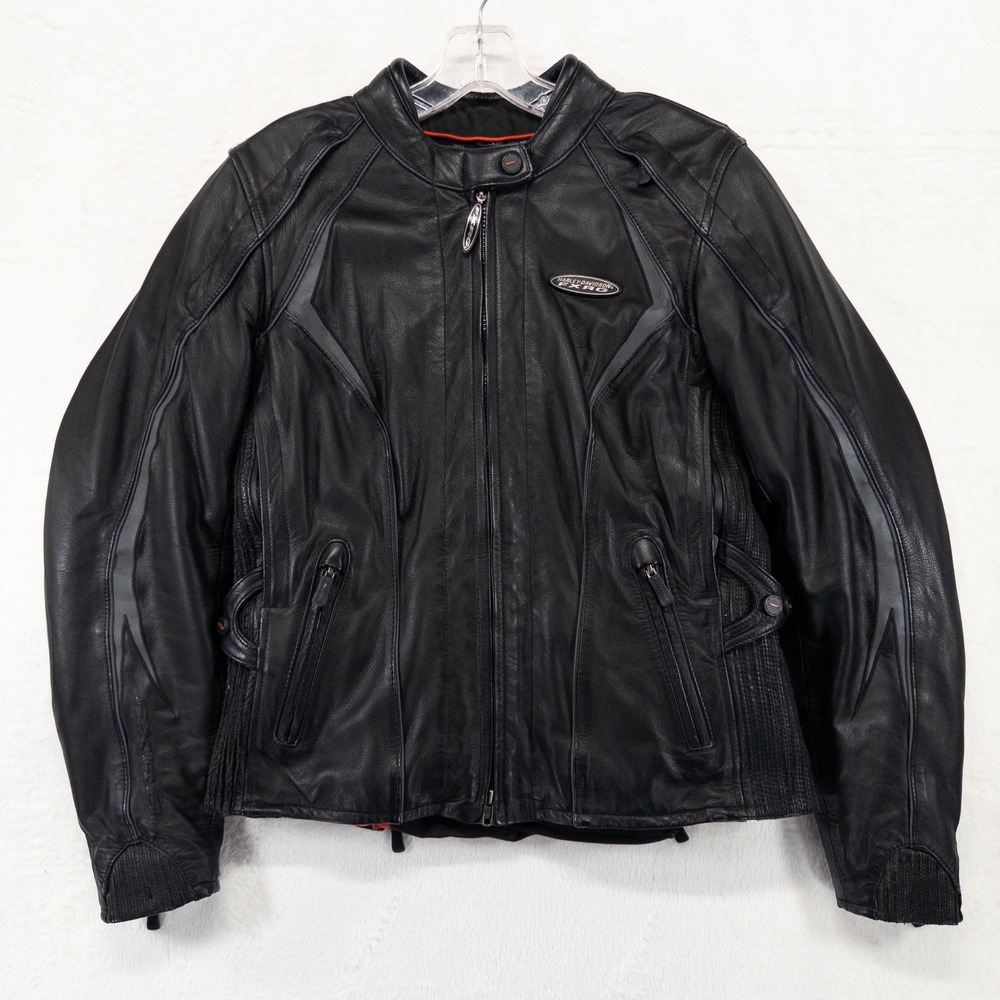 Harley-Davidson Womens FXRG Leather Jacket Medium Black Biker Touring Padded